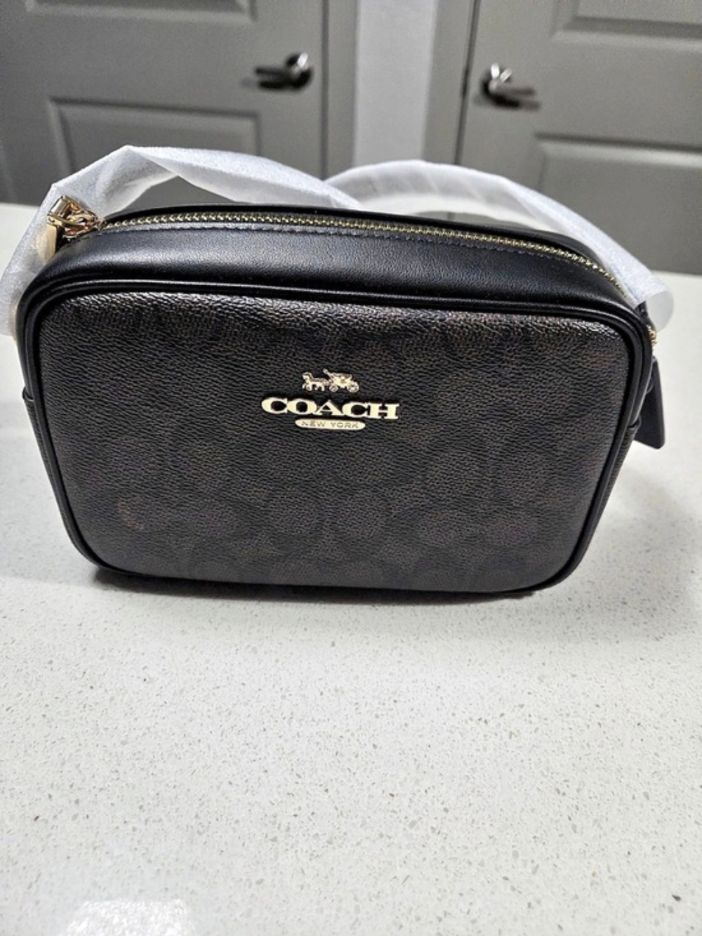 Coach Mini Jamie Camera Bag in Signature Canvas Black Crossbody Bag